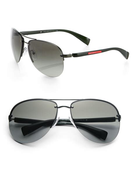 prada mens aviators semi rimless|Men's Sunglasses .